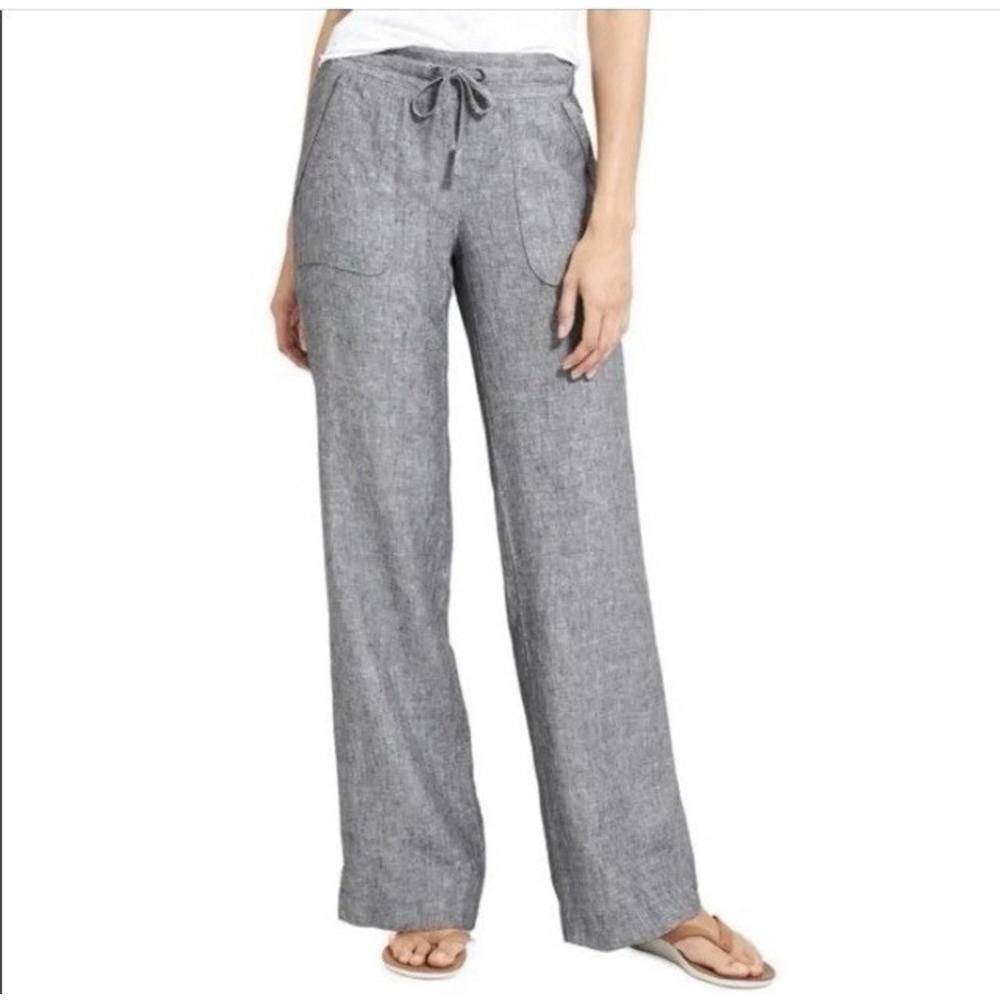 Athleta Retreat‎ Pants Women Sz 4 Gray Linen Beach Coastal Grandma Lagenlook EUC